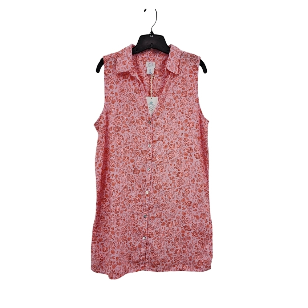Sigrid Olsen Women's 100% Linen Floral Sleeveless Beach Summer Shift Dress - M